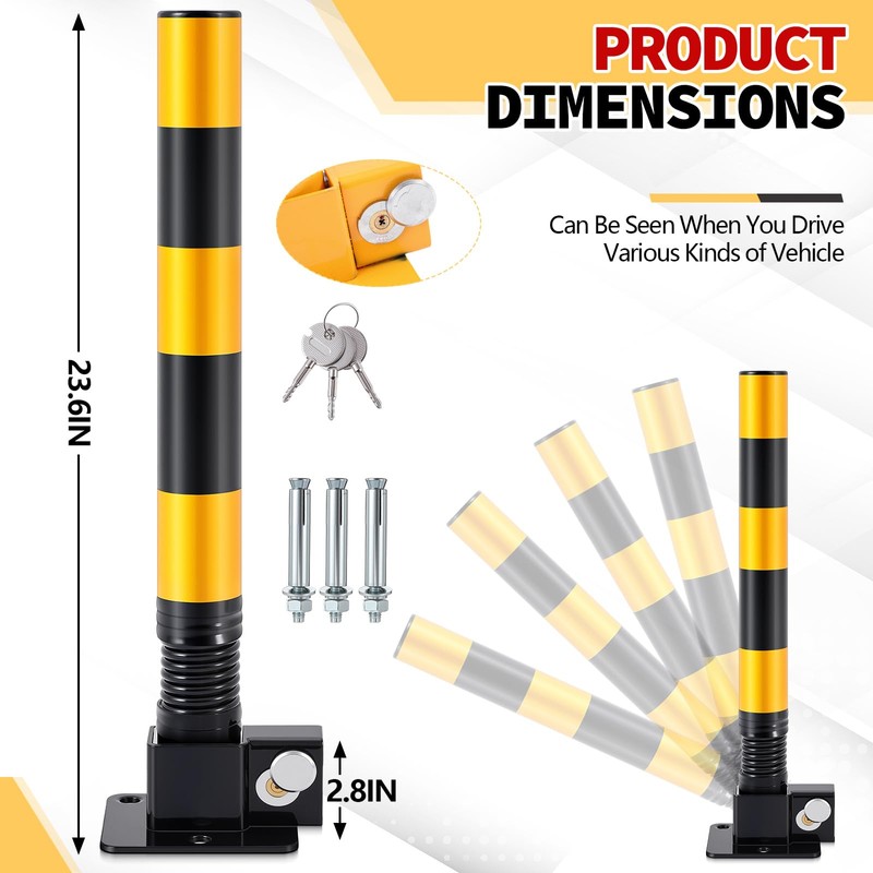 Zonon 2 Pcs Spring Parking Post Folding Heavy Metal Parking