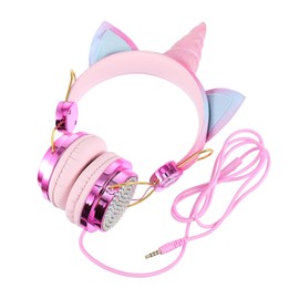Operitacx Comfortable Protein Earmuffs Cat Ears Unicorn Horn Headset for Children and Adults for Gaming