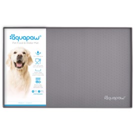 Aquapaw 1-Pack Non-Slip Pet Feeding Mat | Medium - 19" x 12" | Waterproof Eating Surface, Dishwasher Safe & Easy to Clean | Raised Edges to Contain Spills | Pet Food & Water Mat | Grey
