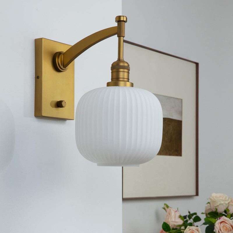 Pathson Milk White Glass Wall Sconce with Switch, Hardwired Wall