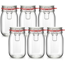 Flaschenland - 6 Wire Clip Jars, 1140 ml, Airtight Storage Jars, Preserving Jars, Food Storage in the Kitchen, Flour, Sugar, Coffee, Pasta, Rice, Oatmeal, Made in Germany