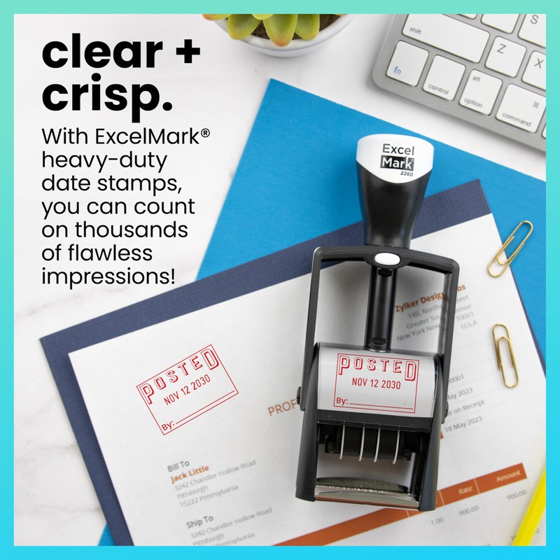 ExcelMark Heavy Duty Self-Inking Date Stamp (Red, Posted)