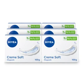 NIVEA Creme Soft Care Soap (6 x 100 g), Nourishing and Moisturising Hand Soap with Almond Oil, Solid Soap for Gentle Cleaning and Gentle Care