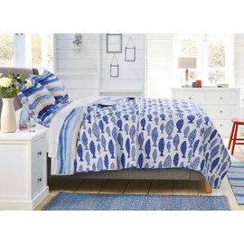 Greenland Home Fashions Crystal Cove Quilt, Bedding, Bedspread Set, Full/Queen, Blue