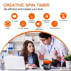 Table Twist Timer, Large LED Display Stopwatch, Silent & Loud Alarm, 199 Minute Countdown & Up, Vintage Night Light, for Kitchen Cooking Meeting Teacher Classroom Office Yoga Fitness Games (Orange)