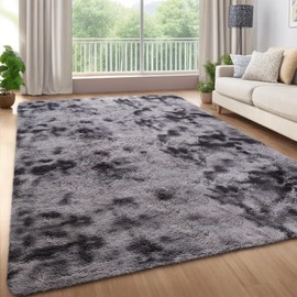 Garvee 5x8 Fluffy Bedroom Area Rug Washable Soft Shag Large Living Room Rug with Non-Slip Backing Plush Fuzzy Nersery Modern Solid Color Throw Carpet for Boys Girls Kids Room Dorms Bedside, Dark Grey