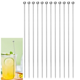 12PCS Cocktail Picks, Reusable Metal Toothpick, Stainless Steel Cocktail Toothpick, Martini Skewer, Bloody Mary Skewer for Olive Appetizer Fruit (8 inch)
