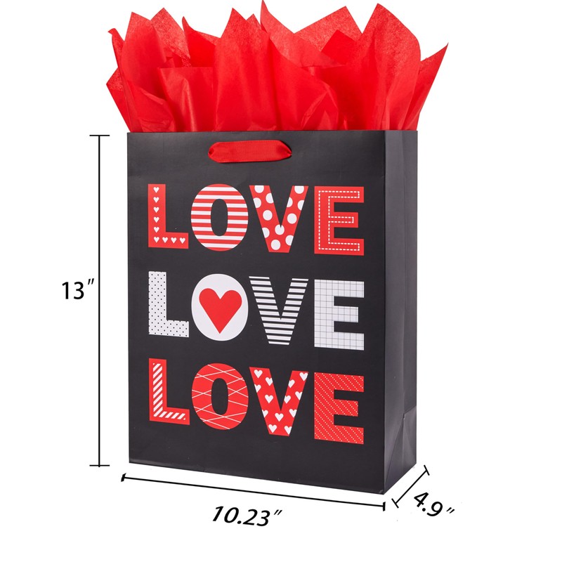 SUNCOLOR 2 Pack 13" Large Valentines Day Gift Bags with