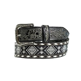 Nocona Belt Co. Men's Tapered Beaded Cross Buck Lace Belt, Black, 34
