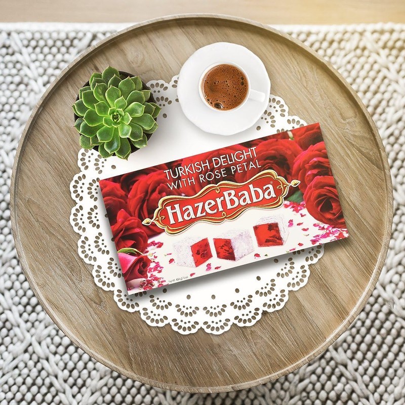 Hazer Baba Turkish Delight Candy with Rose Petals, Gourmet Snack