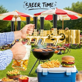 Standard 1-1/8‘’ Beer Faucet Beer Dispenser Tap for Draft Beer Kegerator Tower System Beer Shanks, 304 Stainless Steel Core Smooth Pouring Beer Keg Tap Faucet with Dustproof Plugs Brush (Golden, 2PCS)