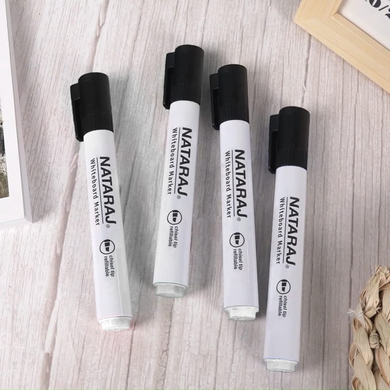 Nataraj 12 x Black Whiteboard Marker Pens 2.5mm Chisel Tip