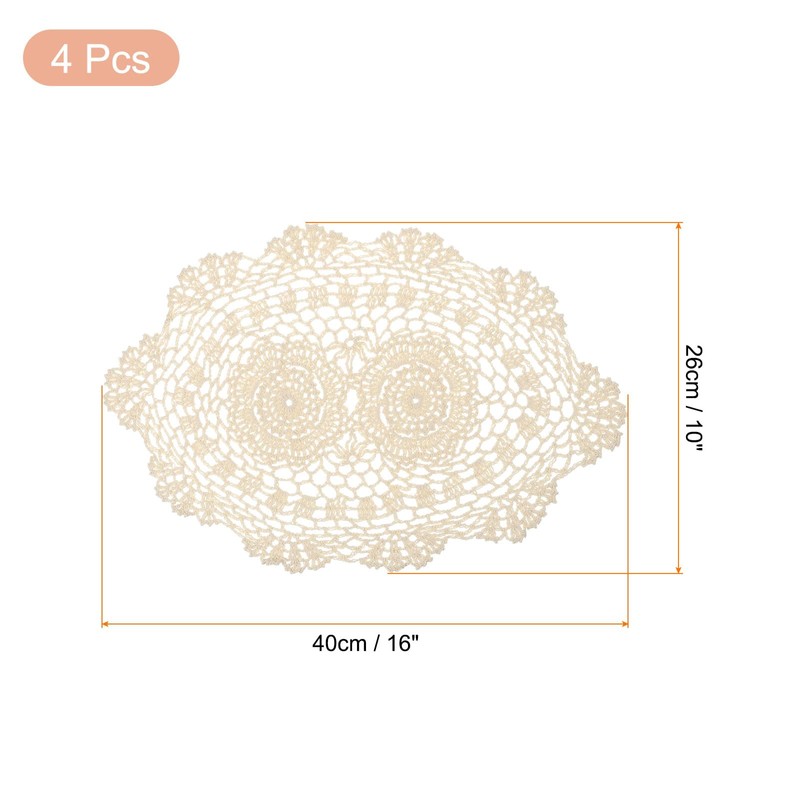 sourcing map 4 Pcs 16x10 Inch Handmade Crochet Doilies, Polyester