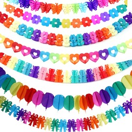 Pack of 8 Colourful Paper Garlands, Hanging Decoration Garlands, Paper Garland, Birthday Garland, Party Garlands Decoration, for Graduation, Wedding, Birthday, Carnival Party