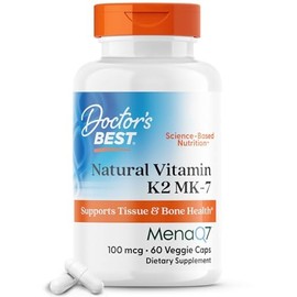 Doctor's Best Natural Vitamin K2 Mk-7 with MenaQ7, 100mcg Vitamin K2 Supplement Supports Bone Health, Non-GMO, 60 Veggie Capsules