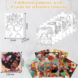 Cholemy 36 Pcs Valentine Paint and Sip Kit for Adults 8''x10'' Pre Drawn Canvas for Painting DIY Afro Acrylic Painting Kit Wood Easel Brushes Date Night Bulk for Party Gifts(Flower Lady)