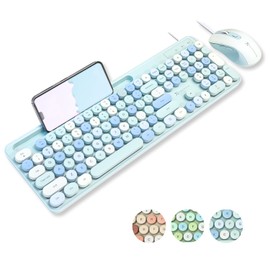 X9 Wired Keyboard and Mouse Combo with Backlight - Silent Round Keycaps, Phone/Tablet Dock, 109 Fullsize Keys, Cute Colorful Blue Keyboard, Aesthetic and Pastel Keyboard for Laptop, PC and Chrome