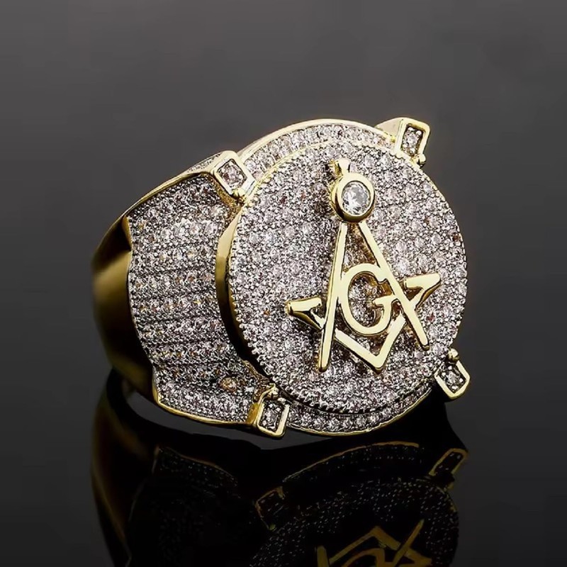 Masonic Ring, Compass and Square Ring for Men, Sparkling Hip