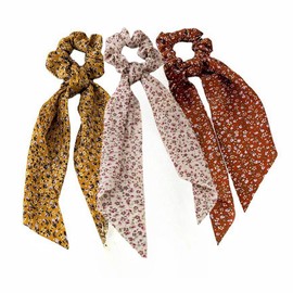 Pleenild 3 Pcs Hair Scarf Scrunchies Bowknot Ponytail Chiffon Hair Scrunchies Chiffon Vintage Flower Pattern Holder Scrunchy Hair Ties for Women Girls Hair Accessories