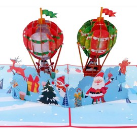 3D Pop Up Greeting Cards - Christmas Balloons with Santa Claus, Reindeer, Gifts, Christmas Cards for Family Members