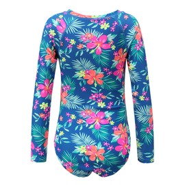 Moon Tree Girls Swimming Costume One Piece Swimsuits Long Sleeve Rash Guard Blue 5-6 Years