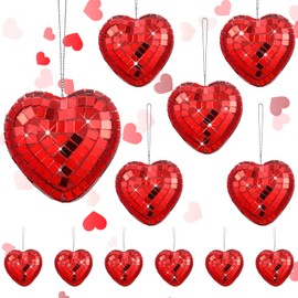 12 Pcs Heart Shaped Disco Ball Valentine's Day Ornaments Red Disco Mirror Ball Heart Shape Disco Ball Bright Reflective Mirror Valentine's Day Balls for Party, Room, Home, Bar, Hanging Disco Decor