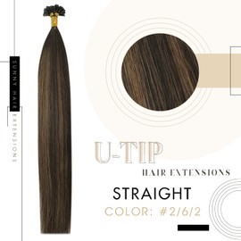 Sunny Brown U Tip Hair Extensions Human Hair Ombre #2 Dark Brown Mixed #6 Medium Brown Balayage U Tips Human Hair Extensions Brown Balayage Pre Bonded Utip Fusion Hair Extensions Brown 14inch 50s/50g