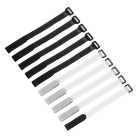 MECCANIXITY 10 Pcs Reusable Battery Tie Down Straps, 0.8" x 8" Nylon Multipurpose Battery Hold Down Adjustable Cinch Strap Hook Loop Fastening Tie for FPV RC Drone Boat Car, Black/White