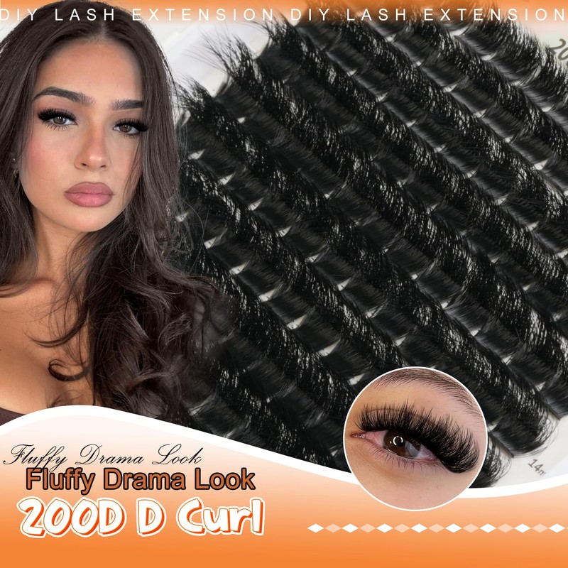 Lash Clusters, Thick 200D Volume Eyelash Clusters 10-18mm, Soft Lightweight
