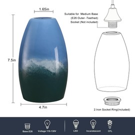 Viinew Glass Pendant Lamp Shade - Fantastic Blue Art Glass Shade Mini Oval Light Shade Replacement - Only for Kitchen Island 1-Pack