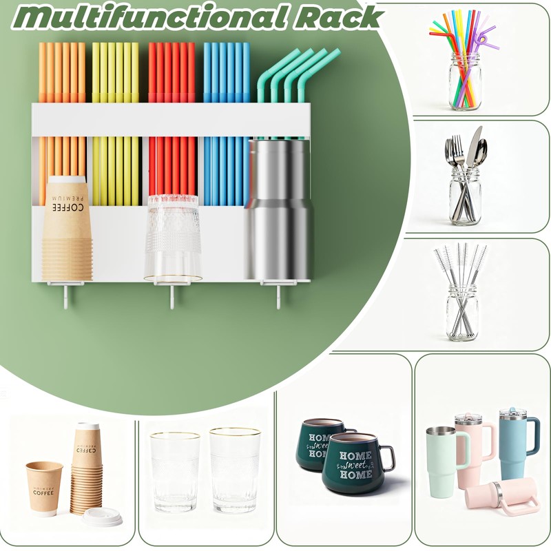 Metal Straw Holder for Cabinet Doors, Magnetic Cup and Straw