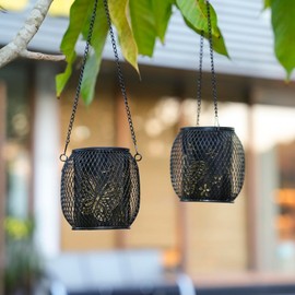 Tom-shine 2 x Outdoor Solar Lanterns, Iron Solar Lantern, Waterproof Hanging Lantern IP65, Warm White Solar Lantern for Outdoor, Suitable for Garden Decoration (2 x Small)