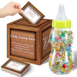 Glenmal 52 Pcs Baby Shower Games Gift Sets Large Baby Bottle for Shower Game Guess How Many Candies Baby Shower Decorations for Baby Shower favors Games Gender Reveal (Wood Grain)