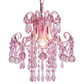 Q&S Mini Crystal Chandelier, Modern Pink Chandelier,Small Hanging Light Fixture for Princess Room Dressing Room Bathroom Clothing Store Salon W11.8 1 Light E26. UL Listed