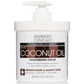 Advanced Clinicals Coconut Oil Body Cream For Women & Men | Hydrating Coconut Lotion For Extremely Dry Skin | Visible Anti Aging Body Butter Skin Care Balm Moisturizer For Hand, Heel, Feet, 16 Ounce