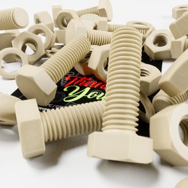 10 x Glass Filled Reinforced, Super Nylon Hex Head, M12 x 40mm, Machine Screws, Plastic Nuts and Bolts, Washers, (15/32 x 1 37/64 in)