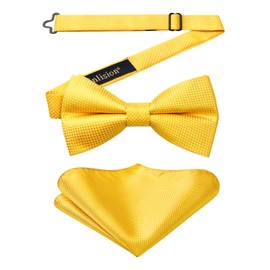 Enlision Yellow Bow Ties for Men Adjustable Bow Tie and Pocket Square Set Pre Tied Formal Tuxedo Wedding Bowtie Handkerchief