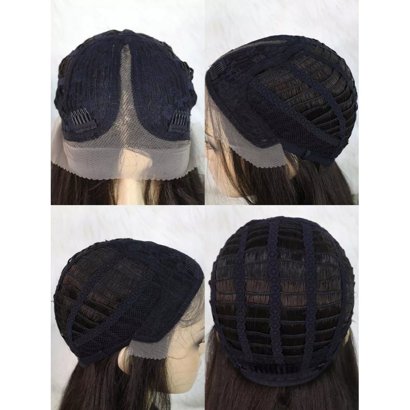 ANOGOL Peluca De Cabello Lacio Natural Negro Degradado