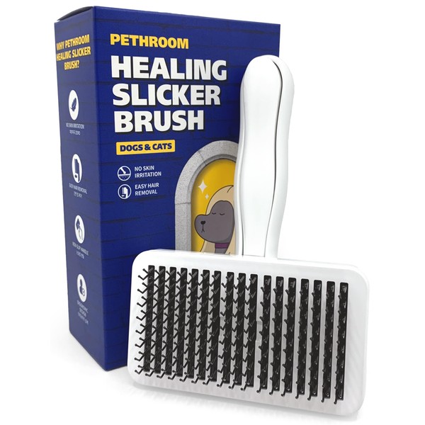 Pethroom Healing Brush, Slicker Brush, Dog & Cat Brush, Hair Loss, One Push Type, Skin Friendly, Painless, Washable (For Both Dogs and Cats)