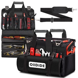 Heavy Duty Tool Bag 17-Inch, 27-Pocket Tool Tote with Tool Roll Bag & Adjustable Shoulder Strap, Large Portable Tool Bags Organizer and Storage for Men Women, Birthday Father's Day Gifts for Dad