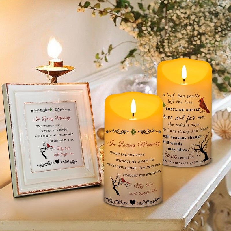 Electronic Flameless Candle - Realistic Wax Memorial Candle with Remote