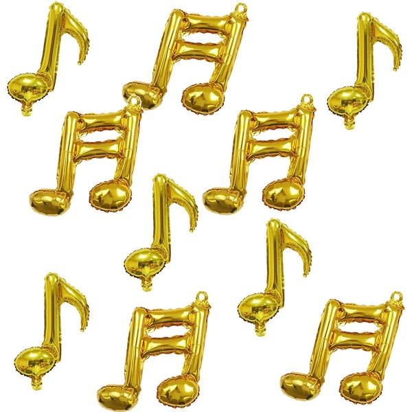 10 PCS Gold Musical Note Aluminum Foil Balloons Guitar Silver Happy Birthday Music Balloons Banner Music Party Decorations for Music Themed Party, Birthday, Home Outdoor Party, Celebrations