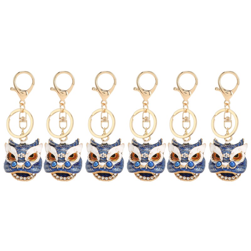 6pcs Lion Dance Keychains Cute Funny Exquisite Metal Rhinestone Chinese