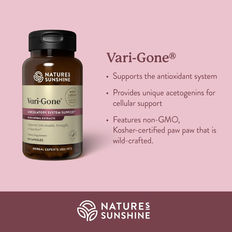 Nature's Sunshine Vari-Gone, 90 Capsules, Varicose Vein Supplements with 7