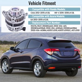 Hodflop 31100-R1A-A01 Alternator Compatible with Honda Civic 2012-2015 1.8L, HR-V 2016-2018, for Acura ILX 2013-2015 2.0L, 95Amp 12V 6-Groove Pulley Clockwise Replace 31100R1AA01 11537