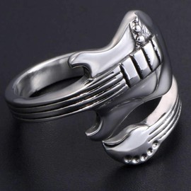 Jude Jewelers Stainless Steel Guitar Style Music Concert Cocktail Party Evening School Graduation Ring (Silver, 7)