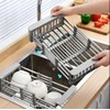 Adjustable Dish Drying Rack with Stainless Steel Drain Basket Over-The-Sink