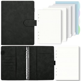 SKYDYE A5 Ring Binder, A5 Refillable, 135 Sheets A5 Refill Paper, Notebook A5 with Binder Pockets, A5 Binder for School Notes and Travel Journals (Black)