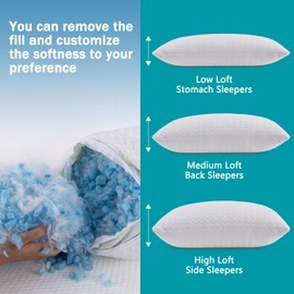 Twolike Shredded Memory Foam Pillows Cooling Bed Pillows 2 Pack, Pillows Queen Size Set of 2 for Sleeping, Support Soft for Side Back Stomach Sleepers, with Washable Cover, 20X30