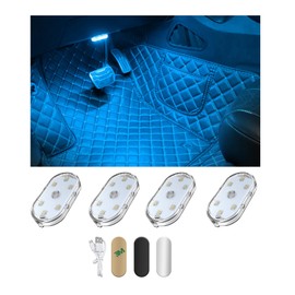 povtii 4 PCS Wireless Led Lights for Car Interior, 7 Colors Magnetic Auto Ambient Light with 6 Bright LED Lamp Beads, USB Rechargeable Vehicle Led Night Light, Car Accessories (Ice Blue)
